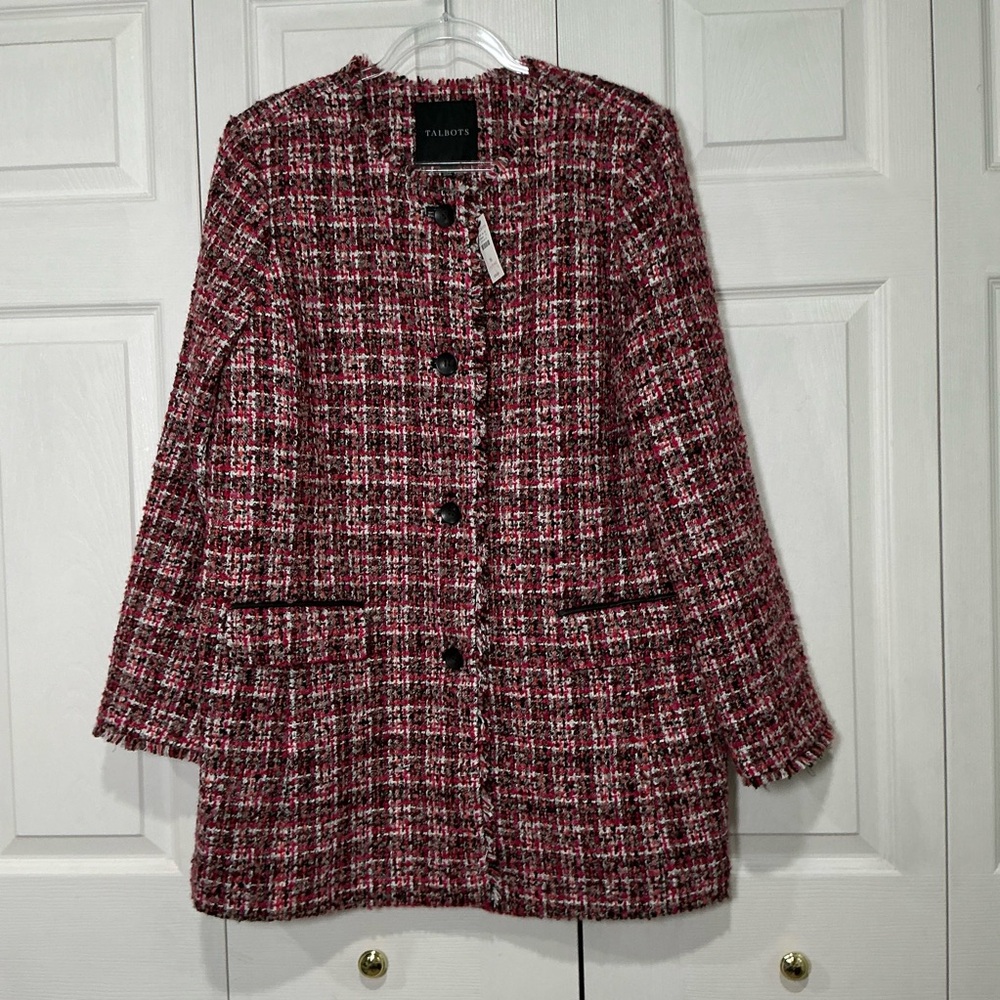 🖤 NWT Talbots Tweed Coat Jacket Lined Pink White Black Gray $219 Size 16